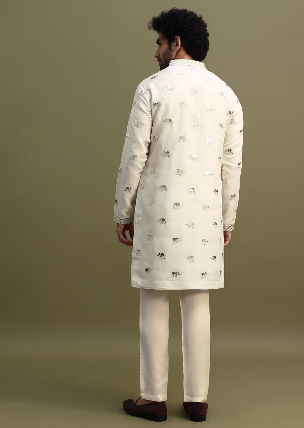 White FOIL EMBROIDERY WORK KURTA PAJAMA SET FOR MEN'S