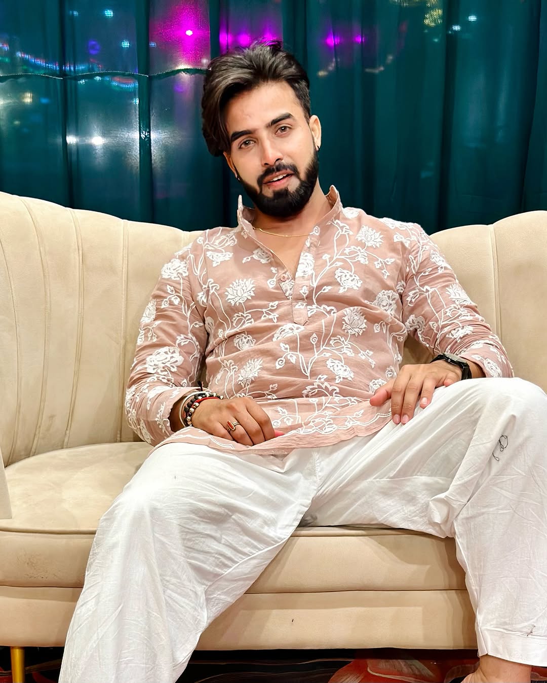 Beige Motif Embroidered Work Men's Kurta with Pajama