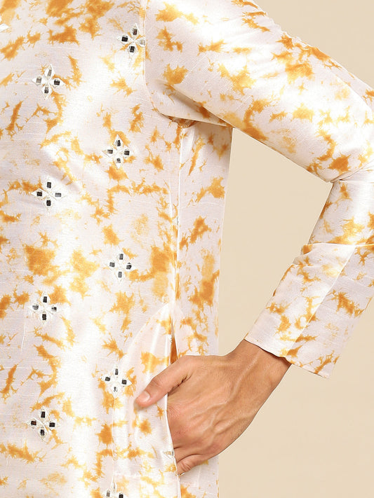 TIE AND DIE MIROOR YELLOW KURTA WITH PAJAMA