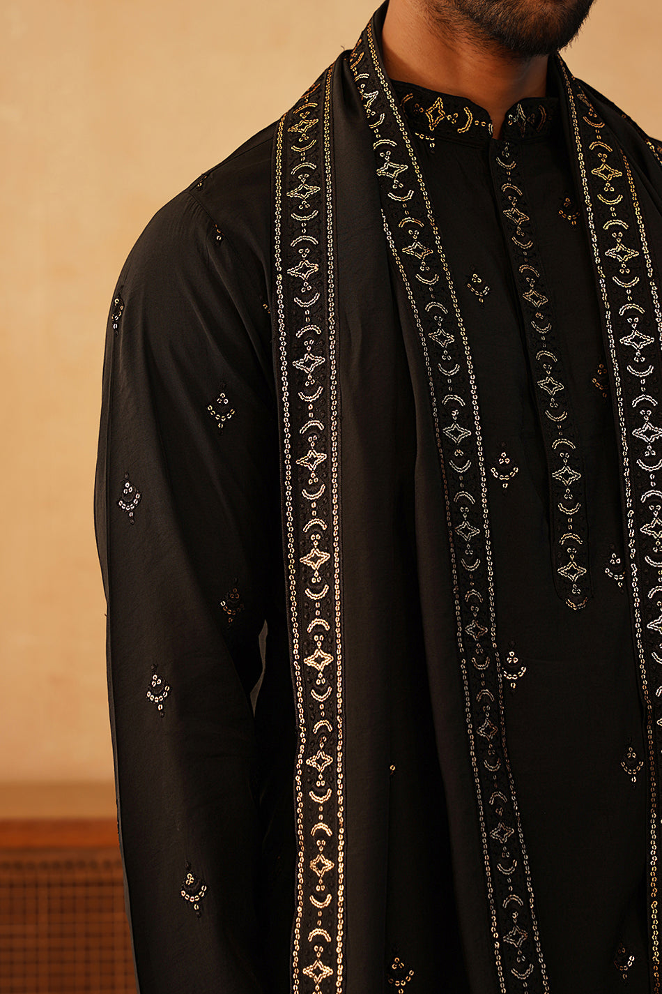 Stylish Black KURTA, PAJAMA AND DUPATA