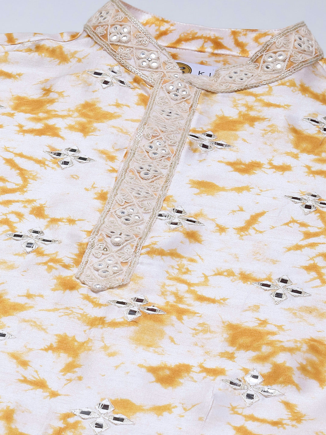 TIE AND DIE MIROOR YELLOW KURTA WITH PAJAMA