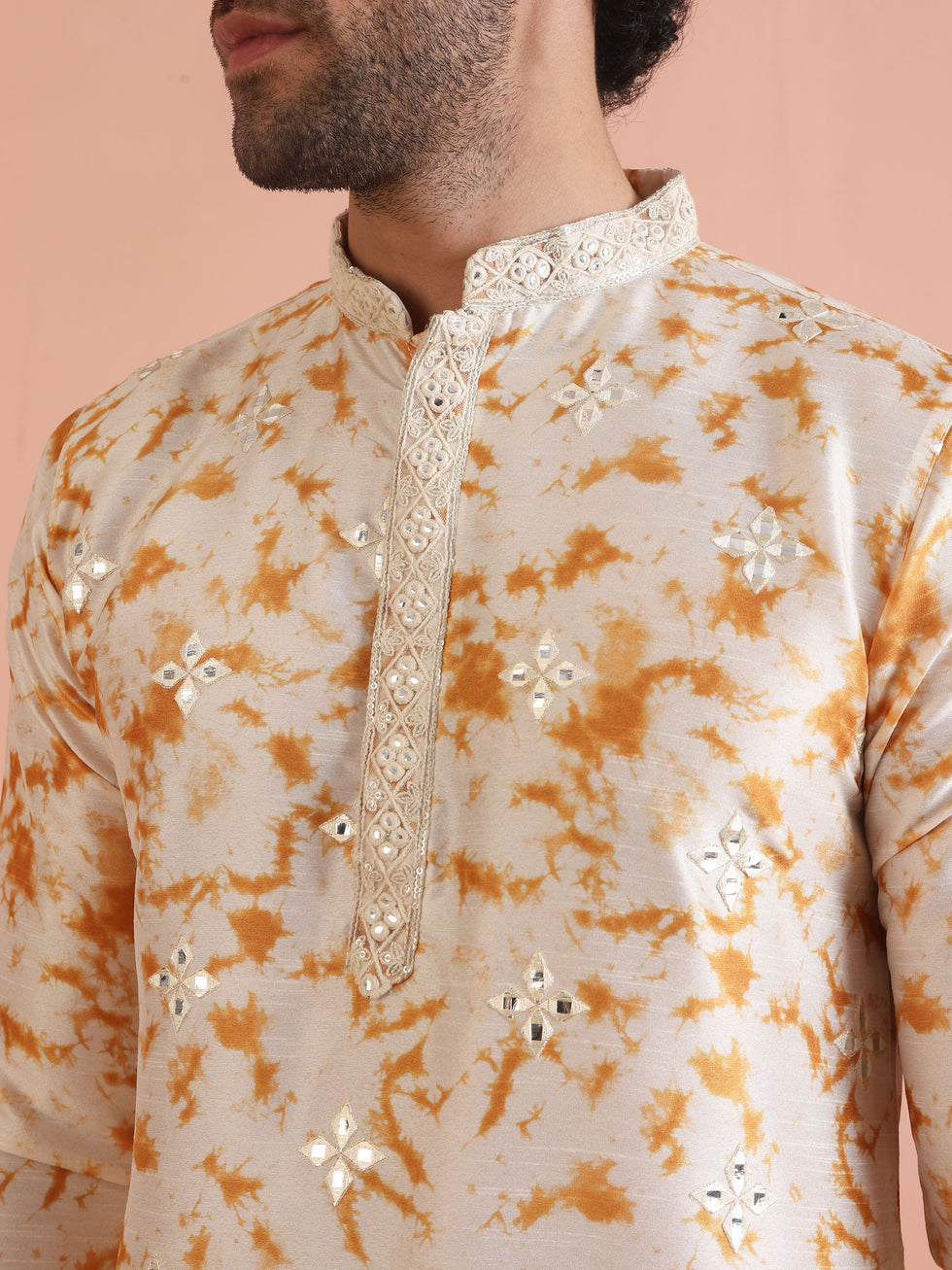 TIE AND DIE MIROOR YELLOW KURTA WITH PAJAMA