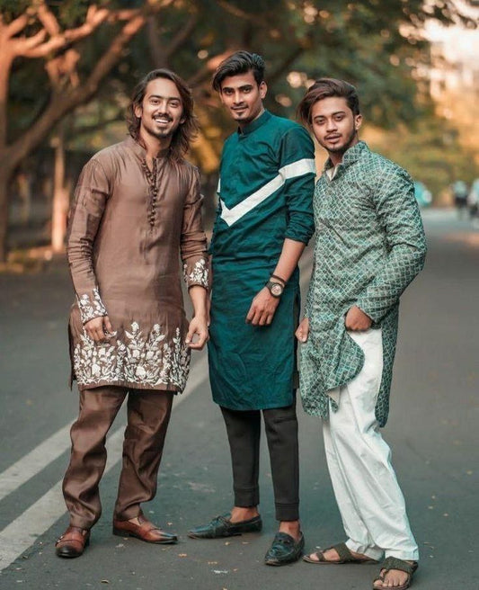 ANTIQUE BRASS EMBROIDERY WORK KURTA SET FOR MEN