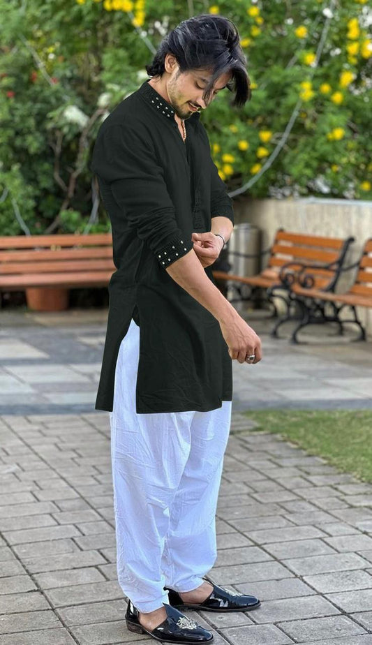 BLACK MIRROR EMBROIDERY KURTA AND PATIYALA