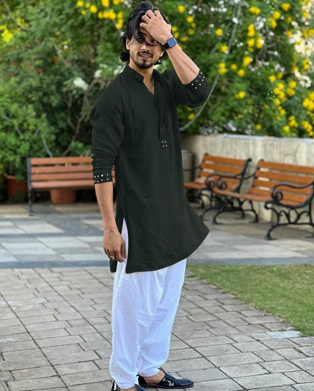 BLACK MIRROR EMBROIDERY KURTA AND PATIYALA