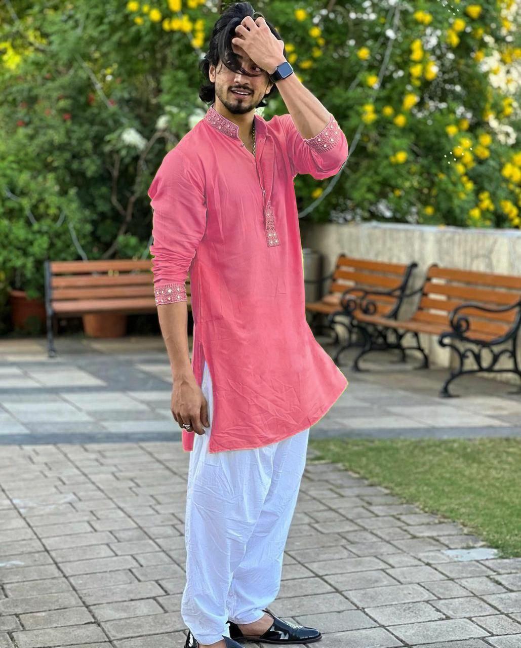 Rosy Pink MIRROR EMBROIDERY KURTA AND PATIYALA
