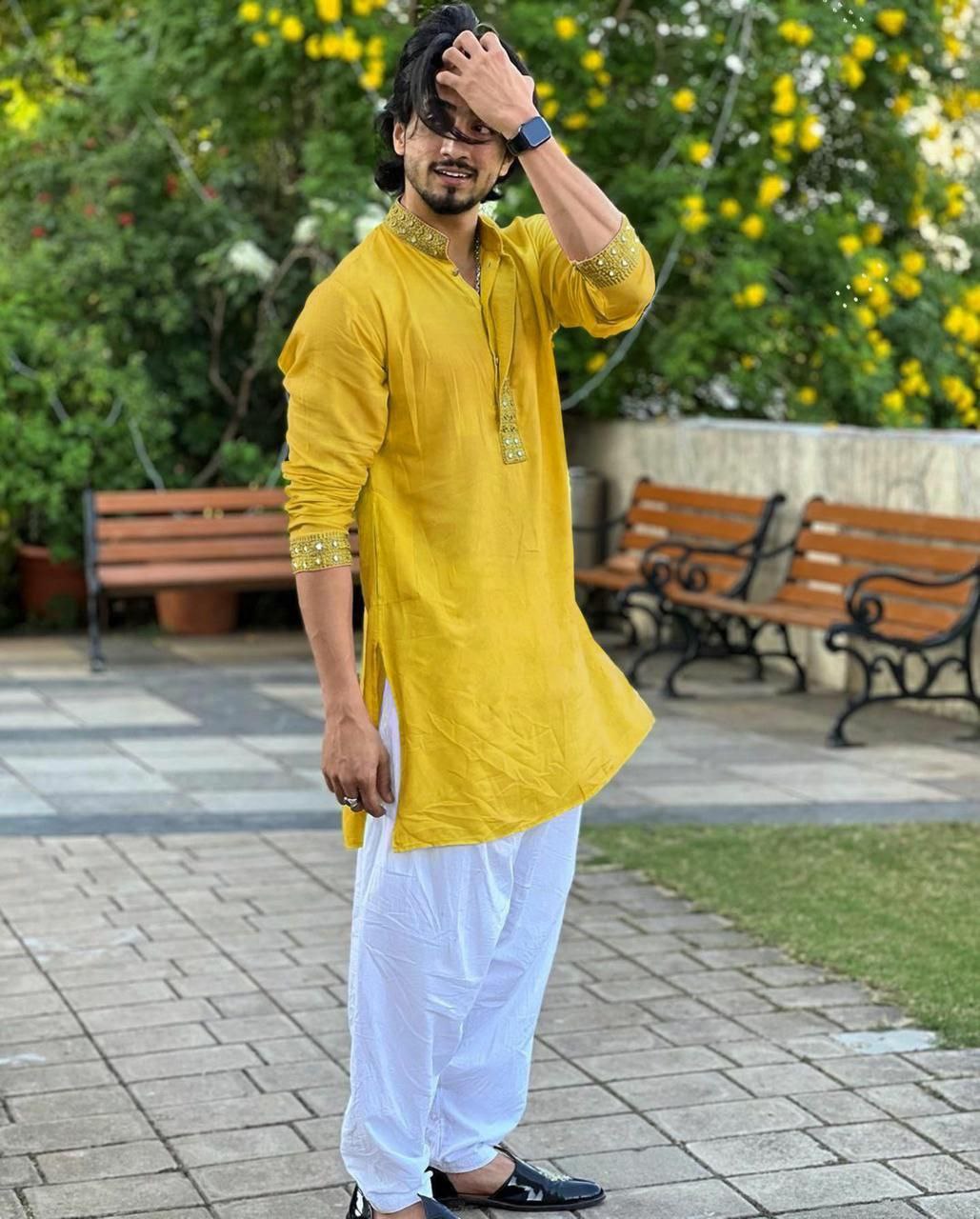 Dark Gold MIRROR EMBROIDERY KURTA AND PATIYALA
