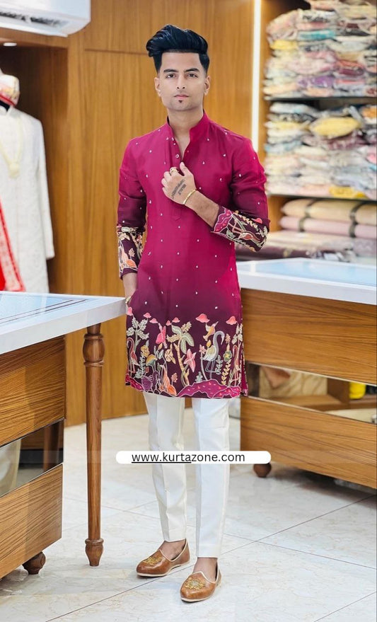 DARK PINK PRINTED KURTA SET