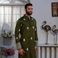 TEA GREEN  MEN'S EMBRODERED COTTON KURTA WITH PAJAMA