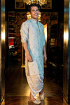 WHITE SEQUENCE EMBROIDERY WORKED MEN'S KURTA + WHITE PAJAMA