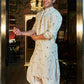 WHITE SEQUENCE EMBROIDERY WORKED MEN'S KURTA + WHITE PAJAMA