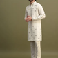 White FOIL EMBROIDERY WORK KURTA PAJAMA SET FOR MEN'S
