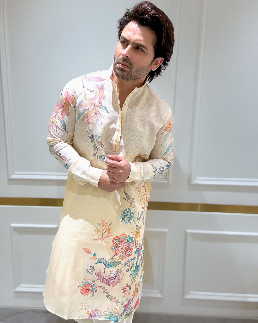 FLORAL PRINTED KURTA WITH PAJAMA SET FOR MEN