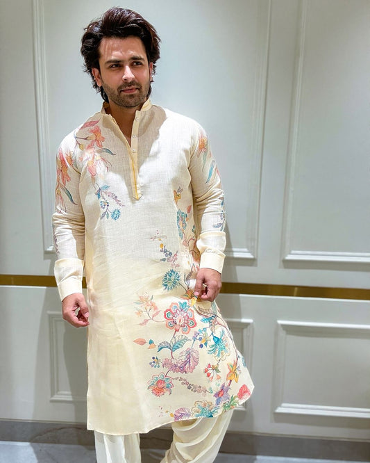 FLORAL PRINTED KURTA WITH PAJAMA SET FOR MEN