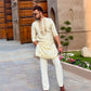 WHITE NECK AND BUTTI EMBROIDERED WORK MEN'S KURTA WITH PAJAMA SET