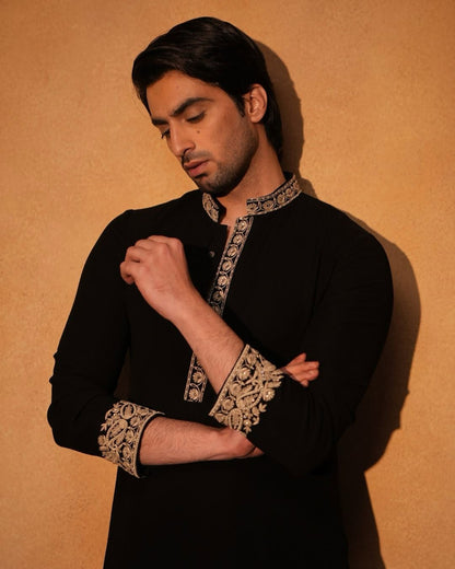 Black Hand Embroidered Kurta With Pants