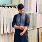 BLUE NACK SATIN EMBROIDERED KURTA WITH PAJAMA SET