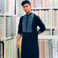 BLUE NACK SATIN EMBROIDERED KURTA WITH PAJAMA SET