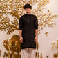 Jet Black Men's Kurta with Sequin Neckwork Embroidery