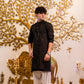 Jet Black Men's Kurta with Sequin Neckwork Embroidery