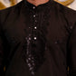 Jet Black Men's Kurta with Sequin Neckwork Embroidery