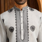 LIGHT GREY NECK EMBROIDERED WHITE KURTA WITH BLACK PAJAMA