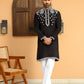 BLACK COTTON NECK EMBROIDERED KURTA PAJAMA SET