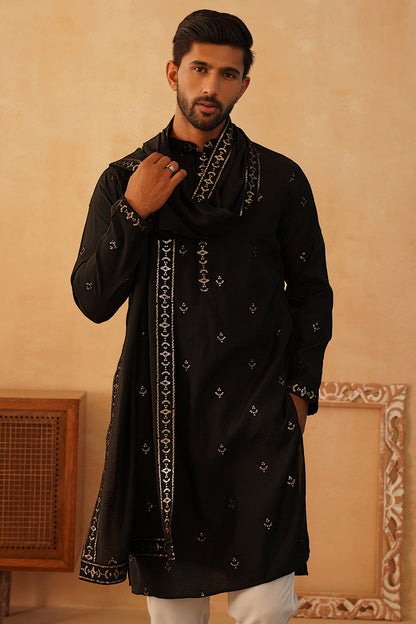 Stylish Black KURTA, PAJAMA AND DUPATA