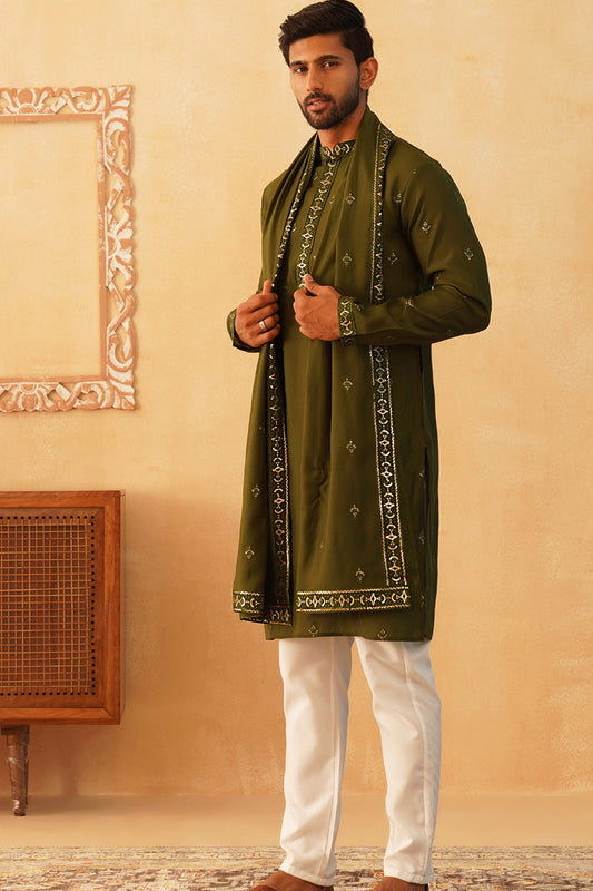 Stylish GREEN KURTA, PAJAMA AND DUPATA