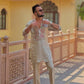 WHITE NECK HAND WORK MEN'S KURTA WITH PAJAMA SET