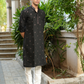 BLACK SEQUENCE EMBROIDERY WORKED MEN'S KURTA + BLACK PAJAMA