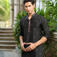 BLACK SEQUENCE EMBROIDERY WORKED MEN'S KURTA + BLACK PAJAMA