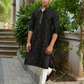 BLACK SEQUENCE EMBROIDERY WORKED MEN'S KURTA + BLACK PAJAMA