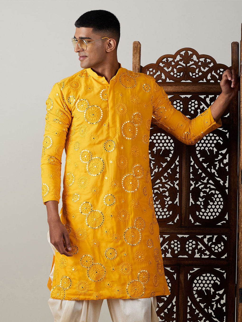 YELLOW EMBRODRY WORK KURTA WITH PAJAMA