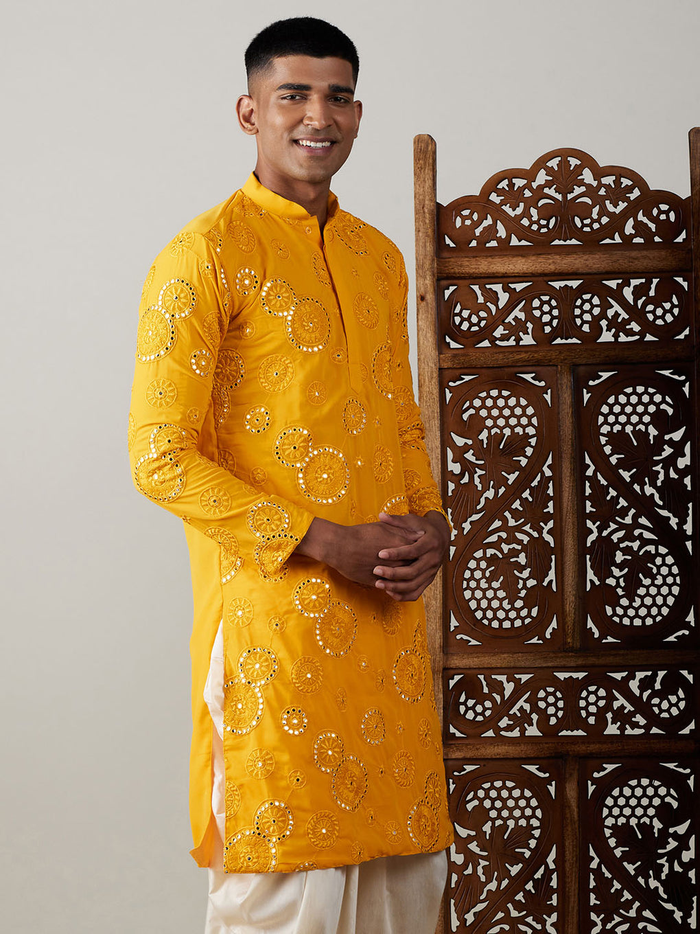 YELLOW EMBRODRY WORK KURTA WITH PAJAMA