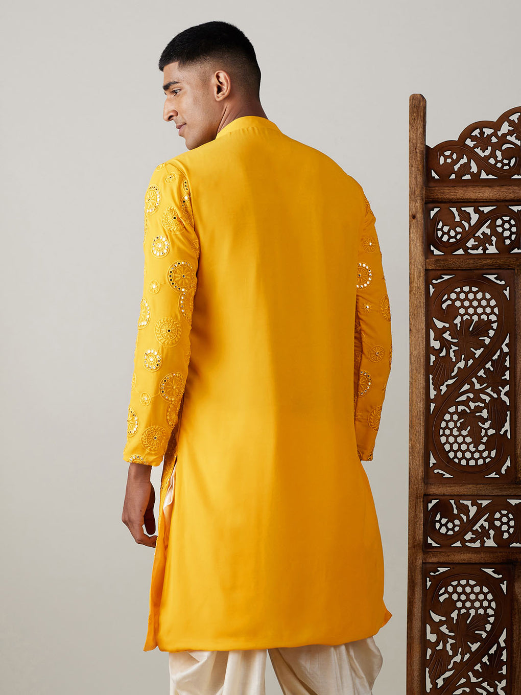 YELLOW EMBRODRY WORK KURTA WITH PAJAMA