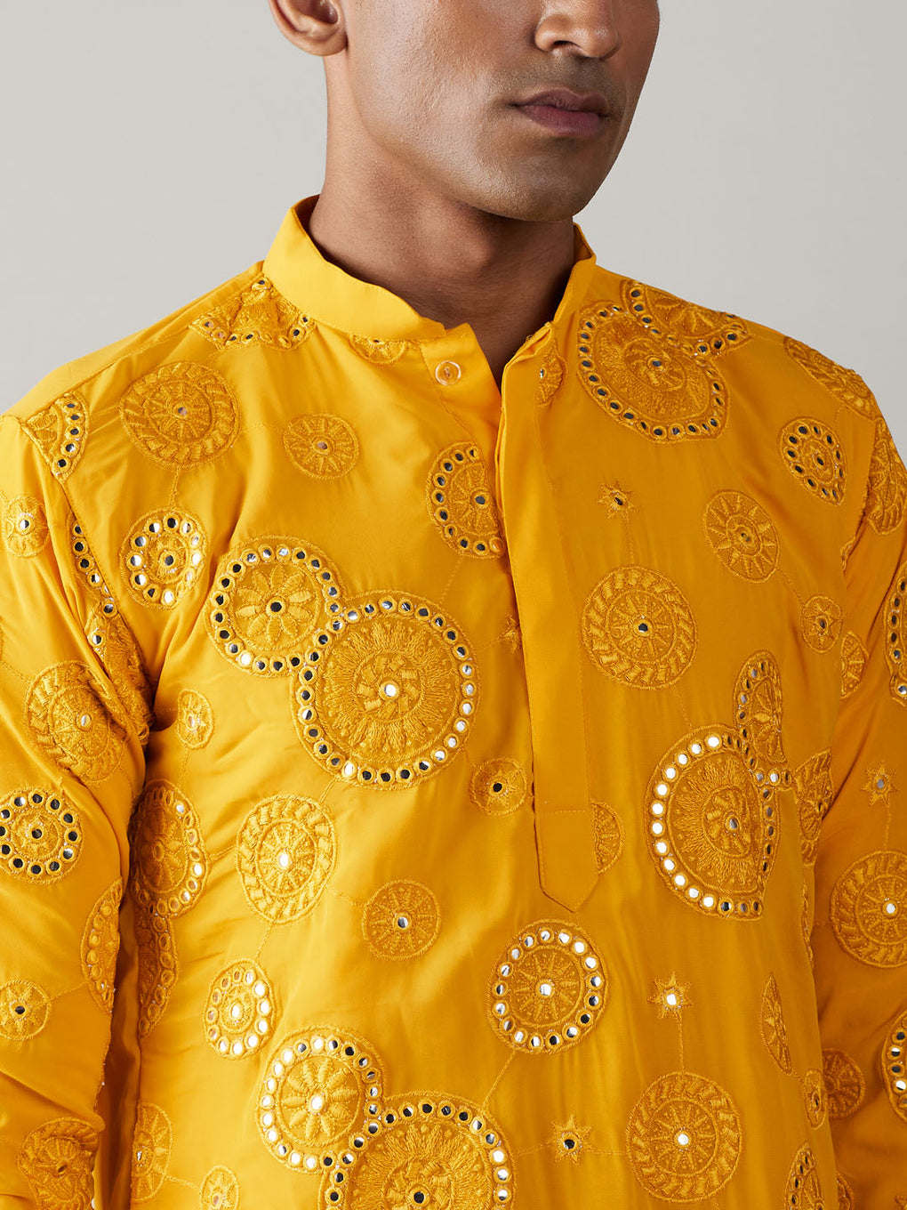 YELLOW EMBRODRY WORK KURTA WITH PAJAMA