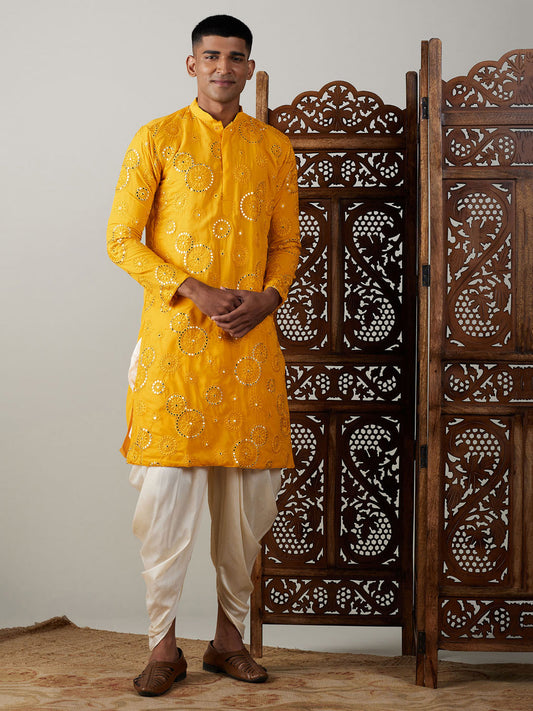 YELLOW EMBRODRY WORK KURTA WITH PAJAMA