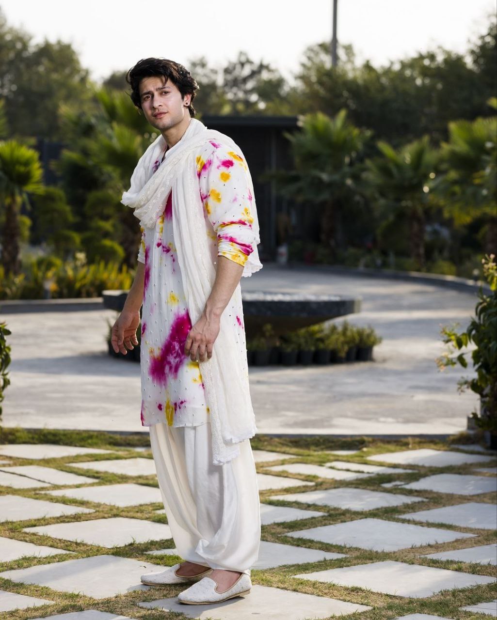 CELEBRITY MULTI COLOURED MIRROR WORK PRINTED KURTA, PAJAMA and DUPATA