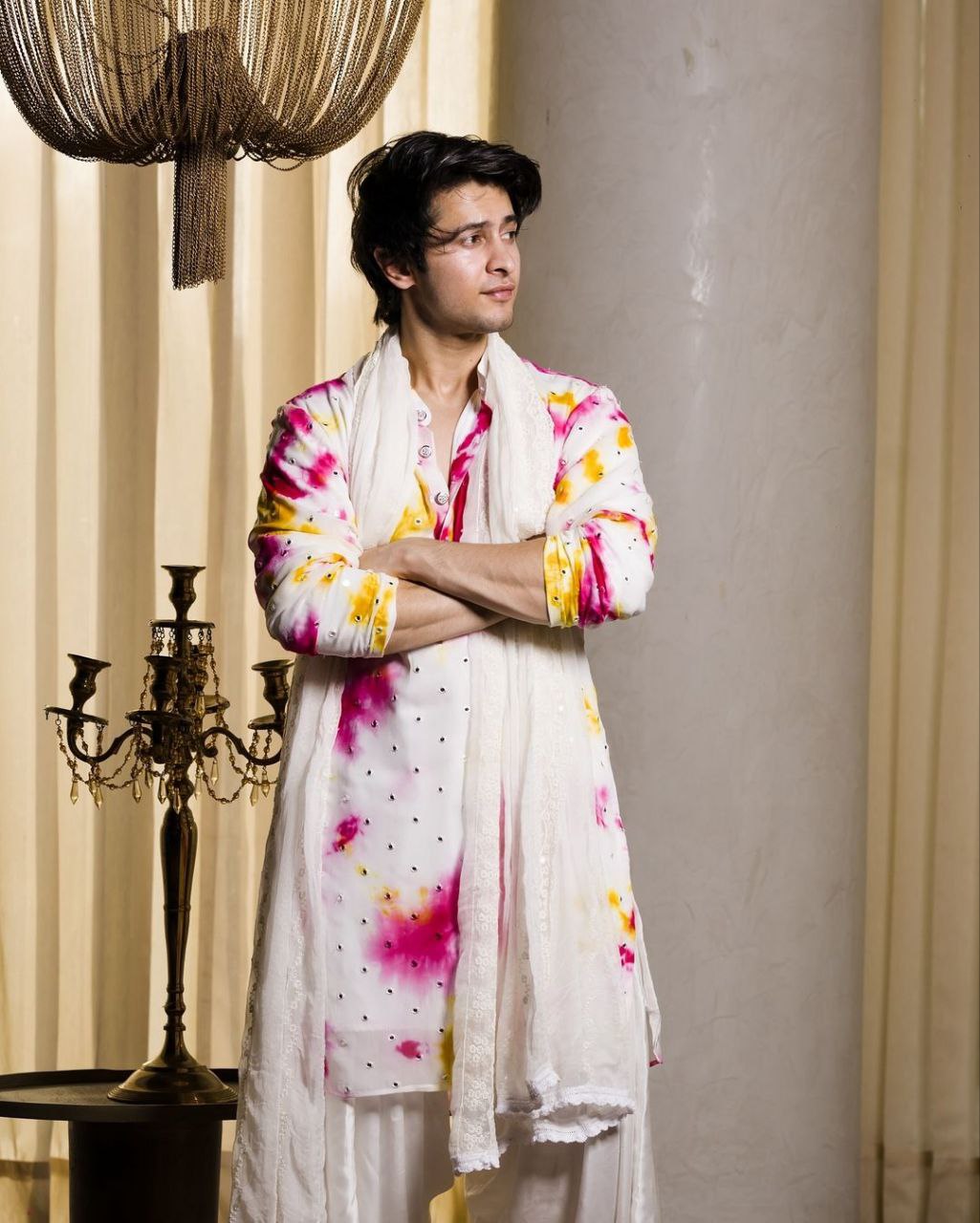 CELEBRITY MULTI COLOURED MIRROR WORK PRINTED KURTA, PAJAMA and DUPATA