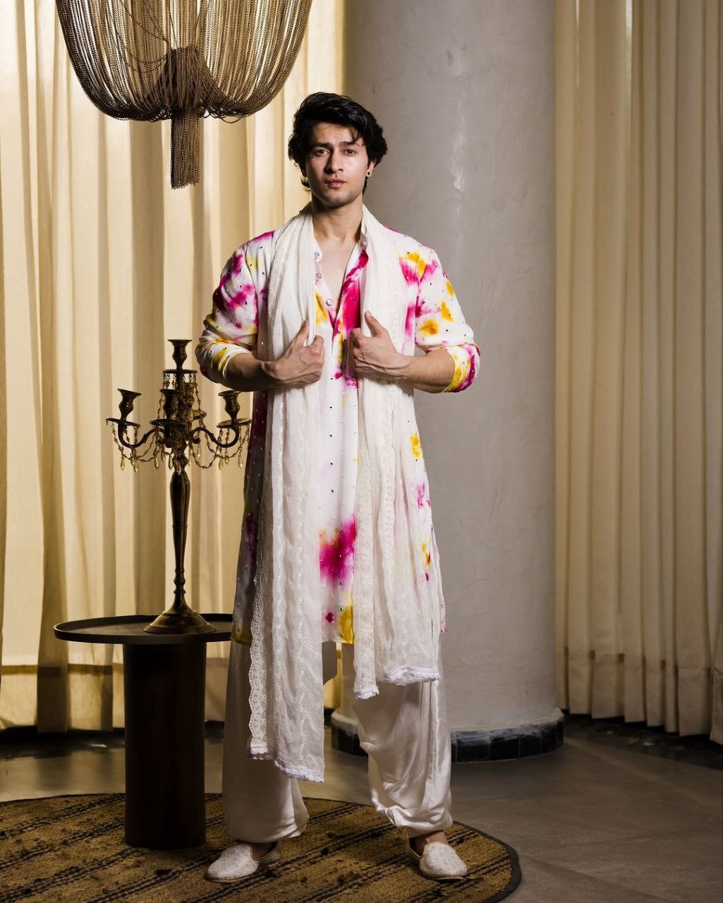 CELEBRITY MULTI COLOURED MIRROR WORK PRINTED KURTA, PAJAMA and DUPATA