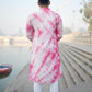 FUCHSIA PINK SILK TIE & DYE KURTA PAJAMA SET FOR MEN'S