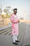 FUCHSIA PINK SILK TIE & DYE KURTA PAJAMA SET FOR MEN'S