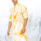 FUCHSIA YELLOW SILK TIE & DYE KURTA PAJAMA SET FOR MEN'S