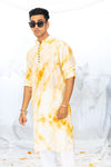 FUCHSIA YELLOW SILK TIE & DYE KURTA PAJAMA SET FOR MEN'S