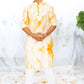 FUCHSIA YELLOW SILK TIE & DYE KURTA PAJAMA SET FOR MEN'S