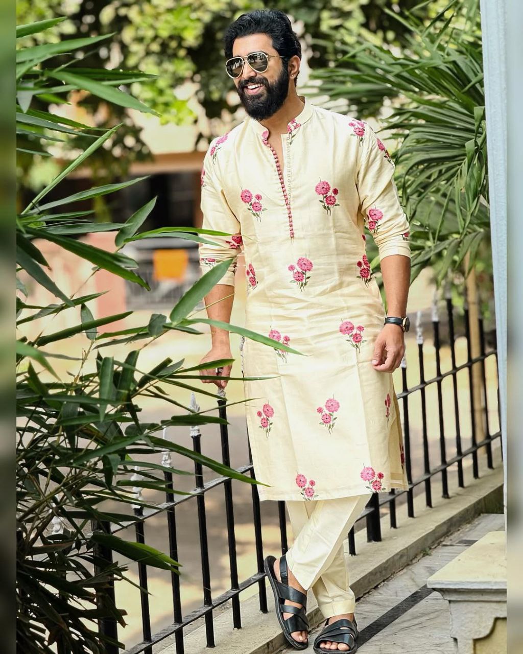 IVORY CHANDERI HANDLOOM PRINTED KURTA PAJAMA SET FOR MEN'S