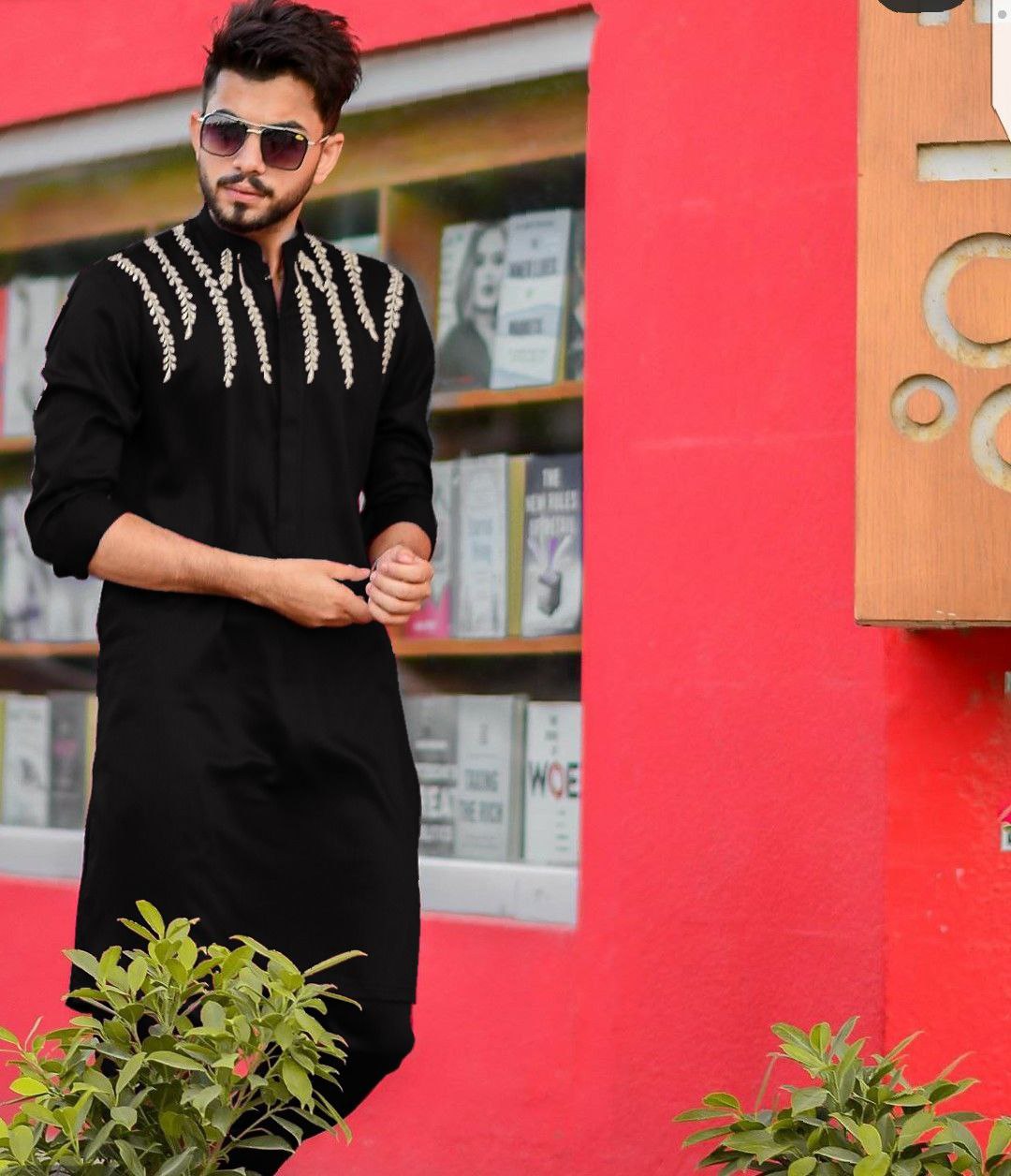 BLACK DAMON EMBROIDERY WORK KURTA SET FOR MEN