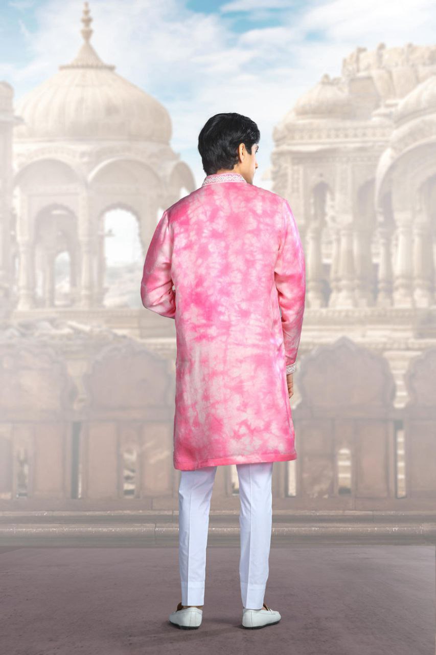 PINK Neck Embroidered Work Men's Kurta with Pajama