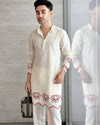 White Lotus Embroidered  Men's Kurta With Pajama